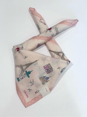 NWT Women Handkerchief Celine Pink Eiffel Paris Cotton Pocket Square 20”